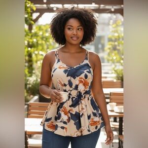 NEW•XL-2X•Creme De La Creme Take Me To St.Lucia Floral Peplum Top